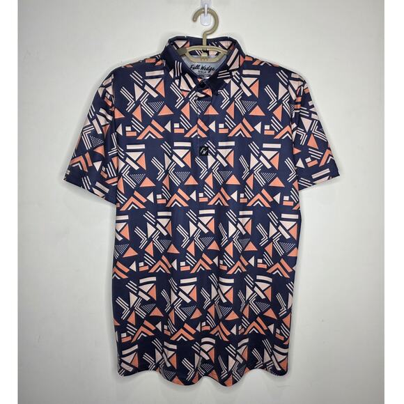 full wedge Other - Full Wedge blue orange cream geometric print short sleeve golf polo shirt medium